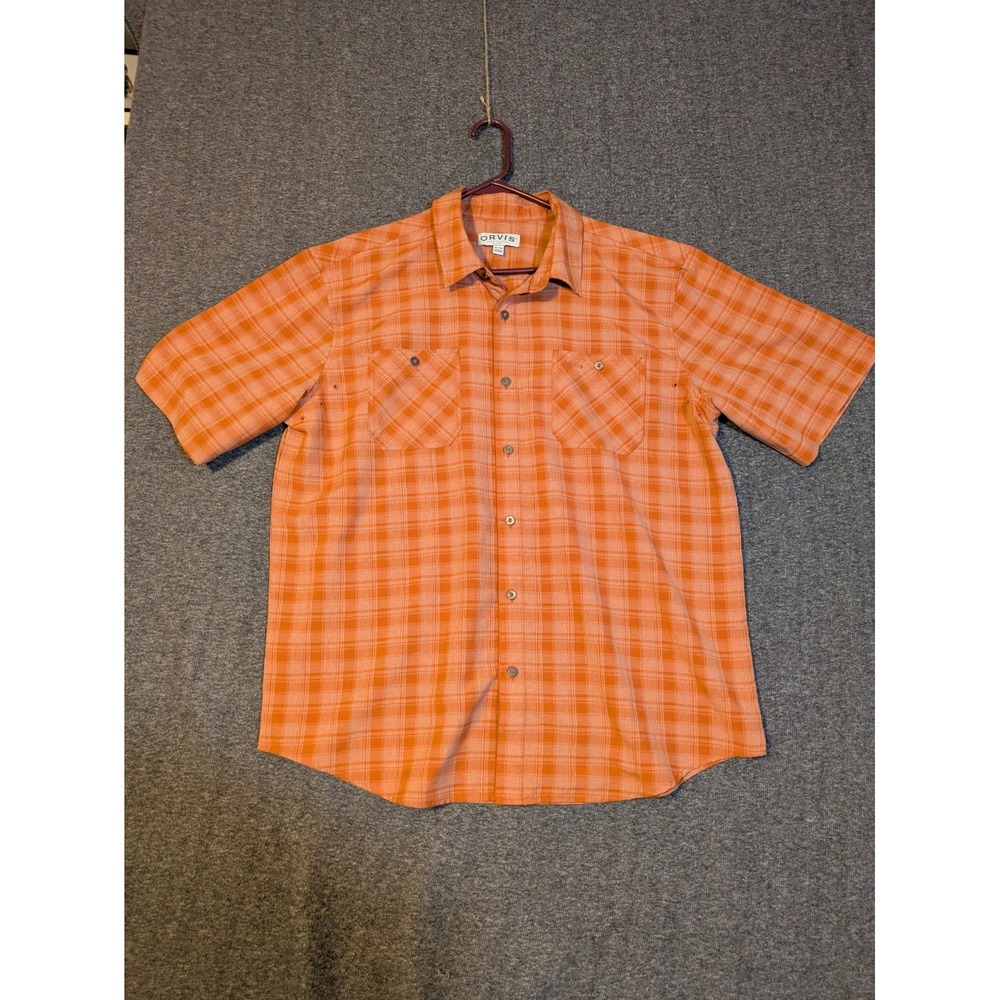 Orvis Shirt Mens XL Orange Plaid S/S‎ Vented Classic Collection w Pockets